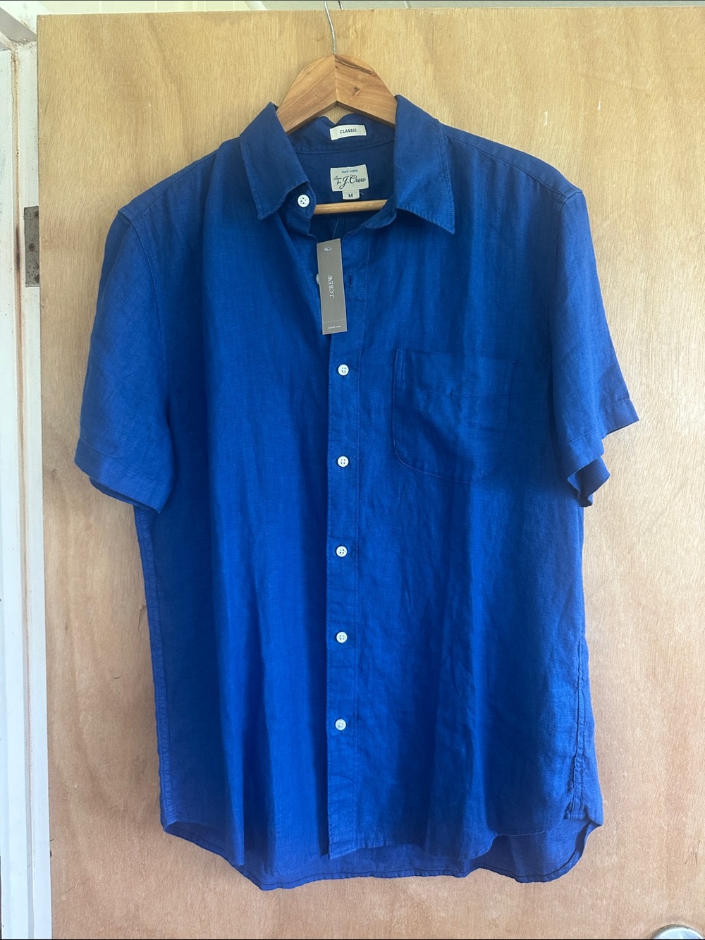 J. Crew Royal Blue Short-Sleeve Linen Button-Down Shirt